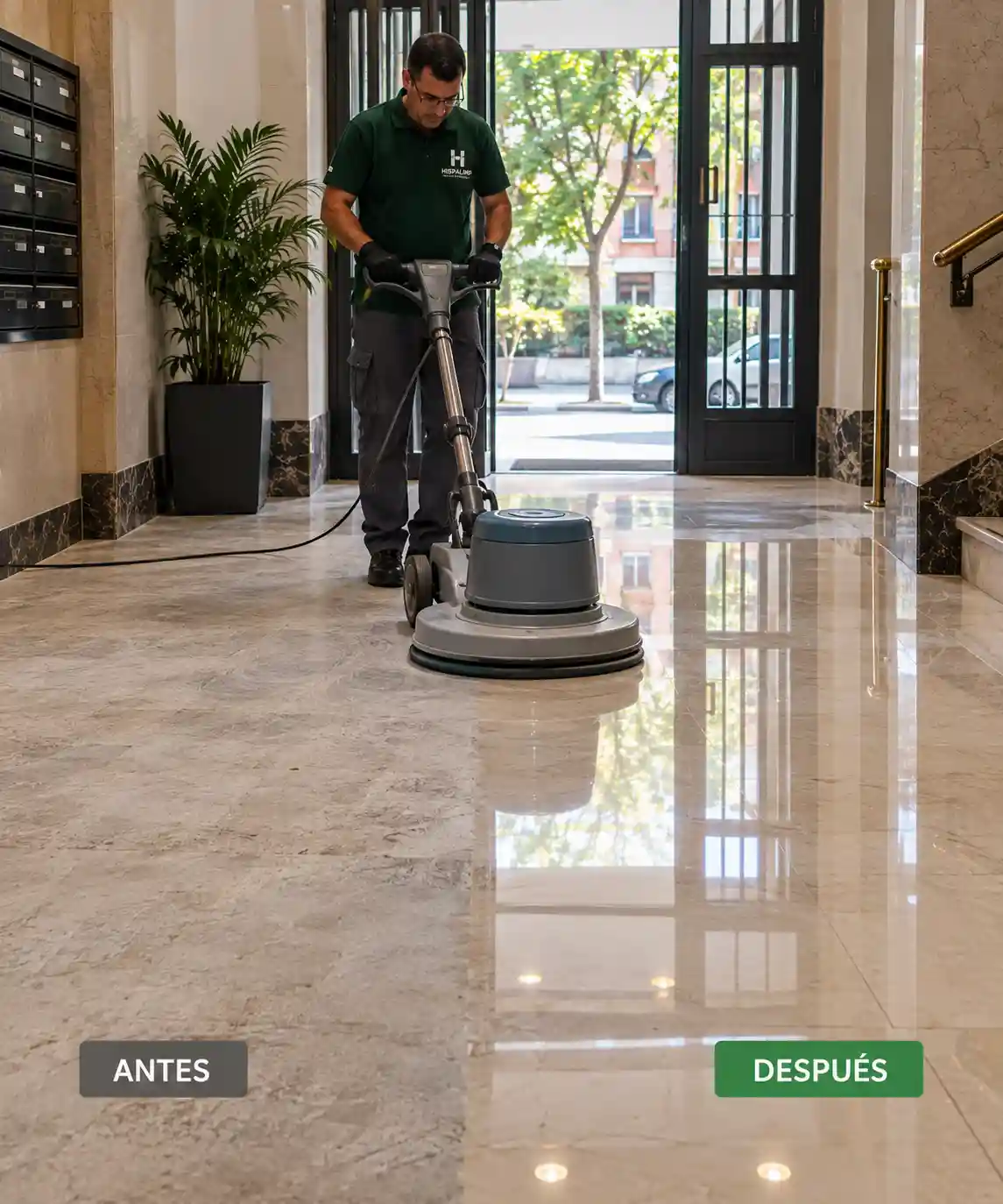 Abrillantado y cristalizado de seulos  con maquinaria rotativa de Hispalimp en Cuatro Caminos, Bravo Murillo y Tetuán